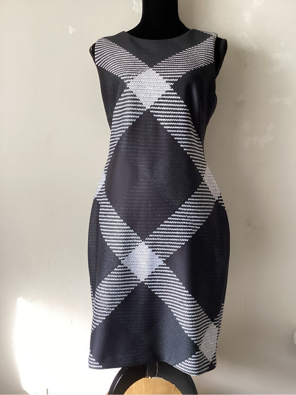 Tommy Hilfiger Sleeveless Black & White Plaid Sheath Dress